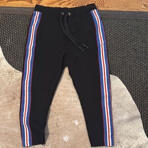 P.E Nation Black Red Stripe Ponte Court Run Drop-Crotch Ankle Sweatpants